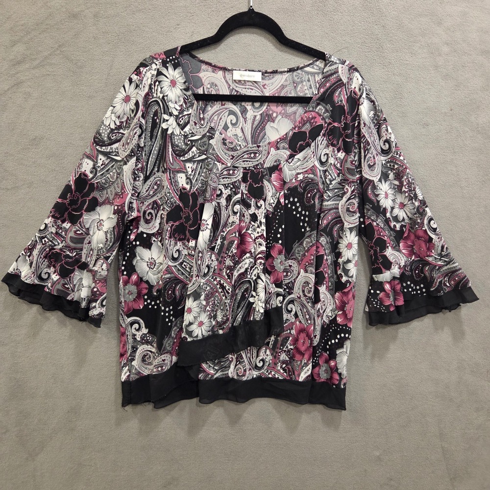 Dressbarn Blouse Top Womens XL? Paisley Floral Boho Whimsigoth Bell Sleeves